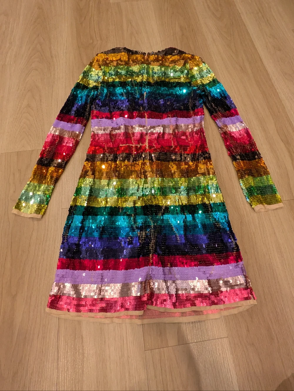 Mac Duggal Multicolor Sequin Stripe Long Sleeve Dress - Picture 7 of 9